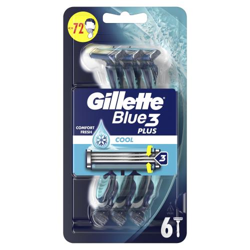 Gillette Blue3 Plus Cool Disposable Razors Ανδρικά Ξυραφάκια με 3 Λεπίδες για Βαθύ, Απαλό Ξύρισμα & Αίσθηση Φρεσκάδας 6 Τεμάχια